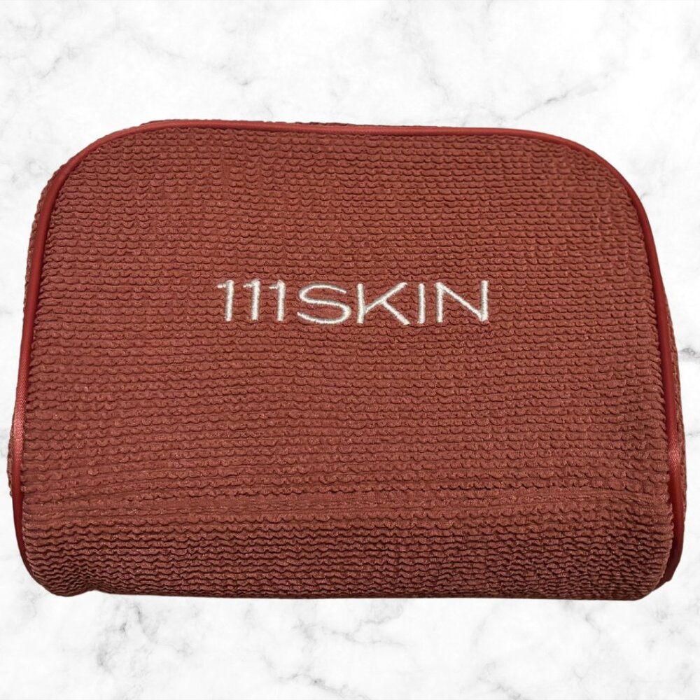 NWOT | 111SKIN Terracotta Teddy Cosmetic Bag – Embroidered Logo, Silver Zip